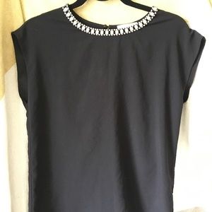 Women’s Black Blouse With Rhinestone Stud Collar